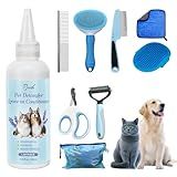 Pjordo 8 in-1 Dog Grooming Kit - Supplies for Short and Long Hair Dogs & Cats, Dog Brushes for Grooming, Dematting Comb for Pet, Bath Brush, Flea Comb, Pet Donditioner, Set in Blue