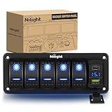 Nilight 5 Gang Rocker Switch Panel Blue Backlit with PD Type C and USB Charger Voltmeter Waterproof 12V 24V DC Switches with Night Glow Stickers for Car Trucks Boats RVs