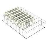 Money Organizer for Cash Large Acrylic Cash Organizer 8 Section Clear Money Cash Trays Budget Tray for Bills Cash Storage Organizer Plastic Bill Storage Holder for Cash Envelope