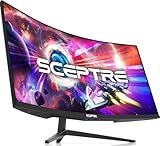 Sceptre 34-Inch Curved Ultrawide WQHD Monitor (3440 × 1440), R1500, up to 180Hz/165Hz, DisplayPort x2, 99% sRGB, 1ms, Built-in Speakers, Machine Black, 2025 (C345B-QUT168)