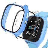 [2 Pack] Case Compatible for Gizmo Watch 3 Screen Protector for Kids, Hard PC Overall Protective Case Bumper Tempered Glass Cover Accessories Compatible with Verizon Gizmo Watch 3, Clear+Blue