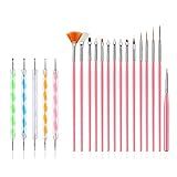 FULINJOY 20PCS Nail Art Design Tools, 15PCS Painting Brushes Set with 5PCS Dotting Pens