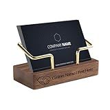 Custom Business Card Holder Desk-Personalized Engraved Wooden Business Card Case Holder, Customized Name Logo Business Card Display Gifts for Men Women (Black - Walnut)