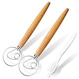 Aqdocvf 2-Pack Danish Dough Whisk, 13-Inch Dutch Whisk with Stainless Steel Ring, Dutch Bread Whisks for Sourdough, Pizza, Pastry, and Cookies, Essential Kitchen Cooking Safe Mixing Tool