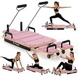 X-HOBON Pilates Reformer Board for Home with Resistance Bands, Pink