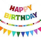 CANREVEL 3 PCS Pre-Strung 3D Happy Birthday Banner Decorations, Rainbow
