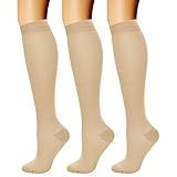 CHARMKING Compression Socks for Women & Men Circulation (3 Pairs) 15-20 mmHg is Best Athletic for Running, Flight Travel, Support, Cycling, Pregnant - Boost Performance, Durability (S/M,Beige)