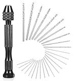26 PCS Micro Drill Bit Set, Pin Vise Hand Drill Manual Jewelry w/Micro Drill Bits (0.5mm-2.5mm), Rotary Craft Drill for Jewelry Making, Resin, Wood, Plastic, Miniature, Beads, Clay