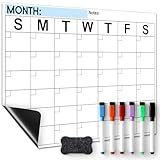 Dry Erase Magnetic Calendar for Refrigerator - Monthly Planner Magnet Whiteboard for Fridge Wall Door - Shopping, Meal/Menu, to Do List, Family Schedule Planning Board with 6 Markers - Black