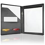 MOWPOG Professional Padfolio Portfolio Binder, Faux Leather Interview Resume Folder, Letter Size A4 Legal Writing Pad Holder, Document Organizer for Business School Office Conference (Black)