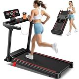 Treadmill with Incline,Quiet Walking Pad Treadmill for Home, Foldable Treadmill with Handle bar, Portable, Heart Rate Monitoring, LED Display,0.6-8.7MPH