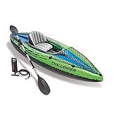 INTEX 68305EP Challenger K1 Inflatable Kayak Set: Includes Deluxe 86in Kayak Paddles and High-Output Pump – Adjustable Seat with Backrest – Removable Skeg – 1-Person – 220lb Weight Capacity