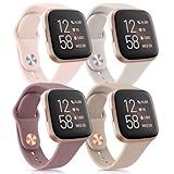 4 Pack Silicone Bands Compatible with Fitbit Versa 2 / Versa/Versa Lite/Versa SE, Classic Soft Straps Replacement Sport Wristbands for Women Men (4Pack B)