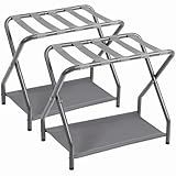 AMHANCIBLE Luggage Rack, Set of 2, Foldable Suitcase Stands for Guest Room, Metal Luggage Holder with Storage Shelf for Bedroom, Hotel, Easy Assemble, HLR02GY