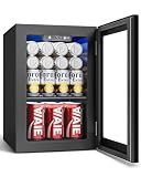 Feelfunn 24 Cans Beverage Refrigerator Cooler - Mini Fridge with Digital Temperature Control, Soda Wine Beer Drink Fridge - Small Refrigerator for Office Home Bedroom Dorm Bar, Black