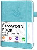 Elegant Password Book with Alphabetical Tabs - Hardcover Password Book for Internet Website Address Login - 5.2" x 7.6" Password Keeper and Organizer w/Notes Section & Back Pocket (Turquoise)