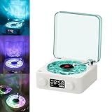 The Waves Vinyl Player, Waves Bluetooth Speaker, Portable Vintage Vinyl Speaker with Adjustable Light and Time for Bedroom, Party, White