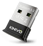 Kinivo USB Bluetooth Adapter for PC (BT5.0, Plug & Play Wireless Dongle Receiver for Ubuntu, Windows 11/10/8.1) – Works with Laptops, Headsets, Speakers, Mouse, Keyboard, Printers, Gaming Controllers