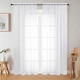 WelvetBLK White Sheer Curtains 84 Inches Long 2 Panels Set for Bedroom Living Room, Soft Airy Light Filtering Modern Solid Rod Pocket Drapes Window Treatments, White, Each 42" W x 84" L