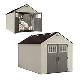 Suncast 8x10 Ft. Outdoor Storage Shed - Large Resin Outdoor Shed with Floor Included, Lockable Double Doors & Skylights. 547 Cu Ft Tremont Garden Plastic Sheds for Lawn Tools, Riding Mowers, & Bikes