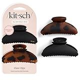 Kitsch Medium Hair Clips for Women, Strong Hold, Recycled Plastic Claw Clips for Thick Hair | Great for Updo, Half Up Hairstyle | Ideal Gifts for Women - 2pcs, Black and Tort