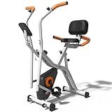 pooboo Foldable Exercise Bike, Stationary Bike with Elliptical Mode, 8-Level Magnetic Resistance, Silent Indoor Bike for Home Fitness and Rehab Training, Adjustable Seat&Handrail, LCD monitor, 300LBS (Silver)