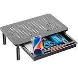 WALI Computer Monitor Stand with Storage, Desk Monitor Riser 3 Height Adjustable, Laptop Riser with Airflow Vents, Desk Organizer for Computer, Laptop, Printer, Notebook (STT003D-B), 1 Pack, Black