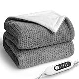 Heated Blanket Electric Blanket,Cozy Faux Rabbit Fur & Soft Flannel Warm Heater Throw Blanket with 5 Fast Heating Levels &10Hours Auto-Off Over-Heat Protection，50" x 60" (Grey)