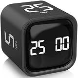 Rotating Pomodoro Timer 5, 25, 10 50 Minutes Preset, Desk Productivity Flip Timer, ADHD Tool Cube Countdown Stopwatch, Vibration/High/Low Volume/Custom Modes, for Work, Study, Back to School, Kitchen