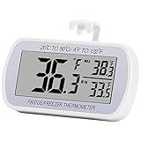 Refrigerator Thermometer Digital Fridge Freeze Room Thermometer Waterproof Large LCD Display Max/Min Record Function, White