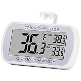 Refrigerator Thermometer Digital Fridge Freeze Room Thermometer Waterproof Large LCD Display Max/Min Record Function, White