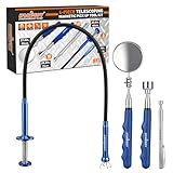 HORUSDY 4PCS Telescoping Magnetic Pick Up Tool Kit, Magnetic Sweepers Set with 360° Inspection Mirror, 2 Telescoping Magnetic Pickup Tools (5–25.6/6.9–29.5 in) & 24 in Flexible Claw Grabber