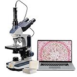 Swift SW350T Compound Trinocular Microscope,40X-2500X Magnification,Two-Layer Mechanical Stage,with 5.0 mp Camera and Software Windows/Mac Compatible and 5 PCS Prepared Slides and 5 PCS Blank Slides