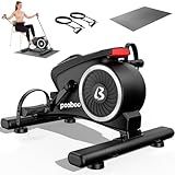 pooboo Under Desk Bike Pedal Exerciser, Quiet Magnetic Mini Exercise Bike with 16 Resistance Levels, Arm & Leg Workout, Resistance Bands & Non-Slip Mat for Home Office Therapy (Black)