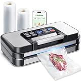 95Kpa Precision Pro Vacuum Sealer, with Double Heat Seal & Dual-Pump for Dry/Moist Food, 2X Strength, Food Vacuum Sealer Machine with Easy-Lock Handle, Built-in Cutter & Bag Storage, Stainless Steel