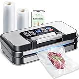 95Kpa Powerful Precision Pro Vacuum Sealer, with Double Heat Seal & Double Pump, Easy-Lock Handle, 10-in-1 Vacuum Sealer Machine for Food with Bags Storage, Built-in Cutter, Stainless Steel