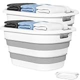 43L(11.5Gallon) Collapsible Laundry Baskets Plastic (Grey, 2 Packs)