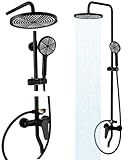 RALANDA Outdoor Shower Fixture,3 Functions Handle Tub Rainfall Shower Faucet Sets with Dial Thermometer Brass Valve, Exposed Shower System with 10'' Rainfall Shower Head Adjustable (Matte Black)