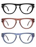 AMOMOMA 3 Pack Retro Square Reading Glasses for Women Men Trendy Vintage Blue Light Blocking Readers AM6200 Mix (+1.50 Magnification Strength)
