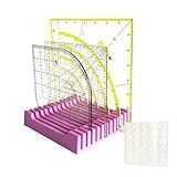 Storage Rack for Quilting Rulers and Non-Slip Grip Rings for Quilting Templates Kit, 12 Slots Ruler Holder Organizer (1Set-Purple)