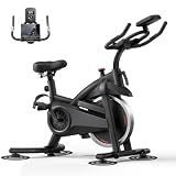 CURSOR FITNESS Exercise Bike, Quiet Belt Drive Stationary Bike for Home with 0-100 Resistance & App, 300 LB High Carbon Steel Training Bike, Indoor Cycling Bike with Tablet Holder and Heart Rate-Friction-Black Orange