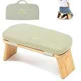 Estleys Meditation Bench, Bamboo Meditation Stool, Folding Kneeling Meditation Bench, Seiza Prayer Bench, Prayer Bench with Meditation Cushion, Kneeling Stool (Beige & Bag)