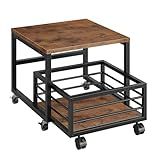 HOOBRO Mini Fridge Stand with Movable Storage Basket, Mini Fridge Cabinet with Wheels and Adjustable Feet, Sturdy Metal Frame, for Home, Apartment,Office, Dorm, Rustic Brown and Black BF155TL01