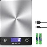 CROWNFUL Food Scale, 33lb Rechargeable 304 Stainless Steel Digital Kitchen Scale Weight Grams and Ounces with LCD Display and Type-C Charging for Meal Prep, Baking and Cooking
