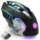 Wireless Gaming Mouse Bluetooth Mouse RGB Rechargeable 2.4G USB Cordless Computer Mice with 7 Color Backlit, 6 Buttons & Silent Click for Laptop, iPad, Mac OS, PC, Windows -Black