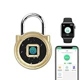 Gym Locker Padlock eLinkSmart Fingerprint Padlock with 1000+ App User - Outdoor Waterproof Security Smart Lock for Gym Locker Backpack Gun Case Field Box Gold Support iOS Watch