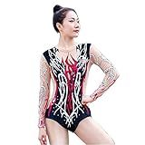 LIUHUO Black Long Sleeve Printed Jacket Acrobatic Gymnastics Leotards Competition Training Girls