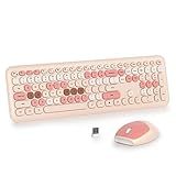 SbocKeeb Wireless Typewriter Keyboard and Mouse Combo Retro 104 Key Full Size Office Set Milk Tea Keyboard with Silent Round Keycaps, Ideal for Laptop and Desktop PCs, Cute Design Keyboard (Milk Tea)