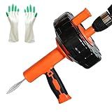 Drainsoon Auto Feed Drain Auger with Drill Adapter, 33 Feet Drain Snake Hair Clog Remover, Manual or Powered Plumbing Snake Drain Cleaner for Bathroom, Shower, Kitchen Sink, Comes with Gloves