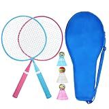 KH Kids Badminton Rackets Set,Ultra-Light Badminton Racquet for Ages 3-12,Backyard Beach Lawn Game Outdoor Sports,Racquets,Shuttlecocks & Carry Bag Included